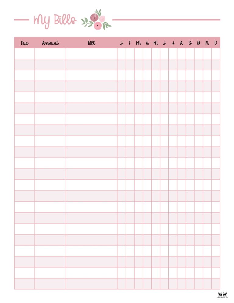 Free Printable Monthly Bill Organizer Printable Party Favors