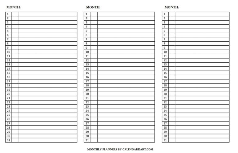 Free Printable Monthly Planner Templates CalendarKart