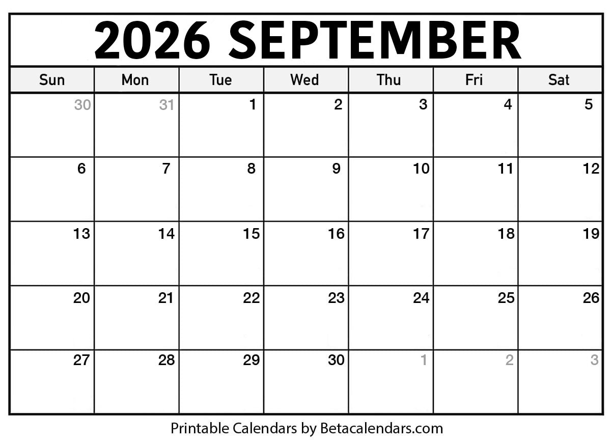 Free Printable September 2026 Calendar