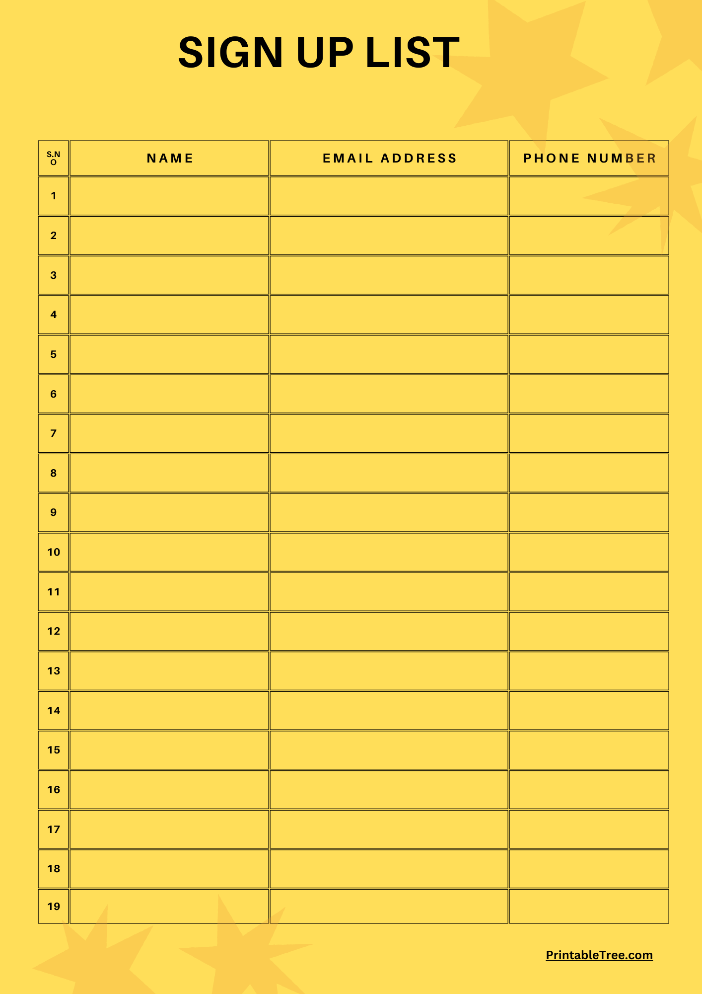 Printable Sign Up Sheet Free