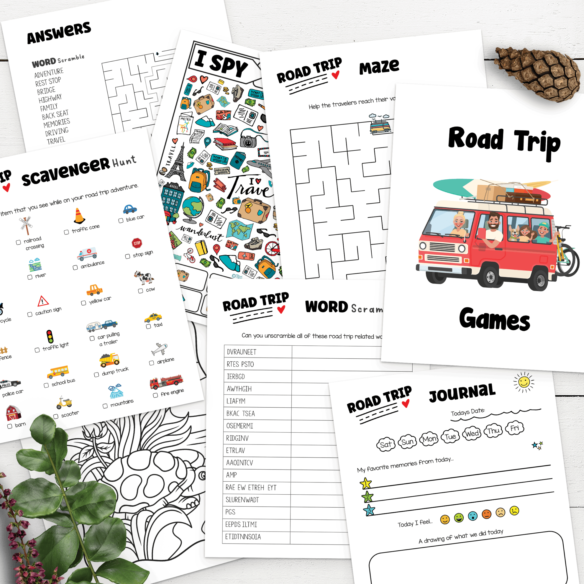 Printable Road Trip Activity Sheets