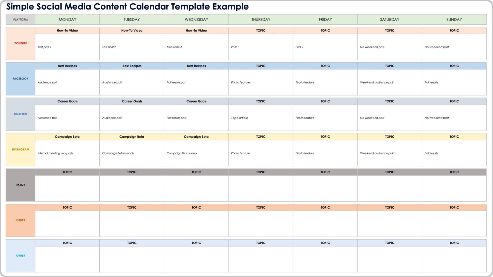 Free Social Media Calendar Templates All Formats All Types