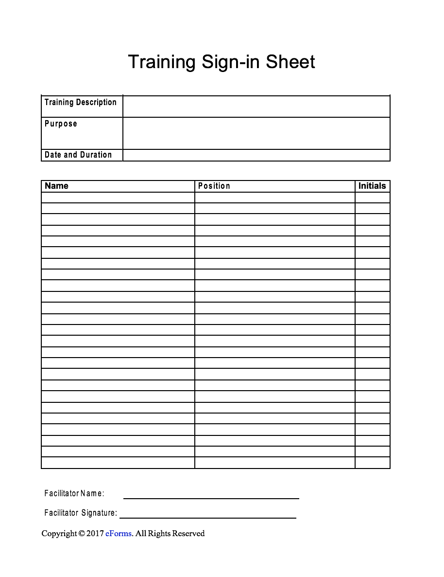 Free Training Sign in Sheet Template PDF Word EForms Free Training Sign in Sheet Template PDF Word EForms