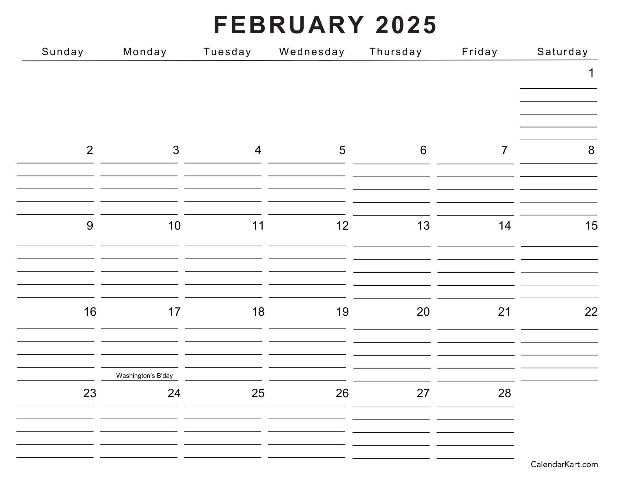 February Blank Printable Calendar