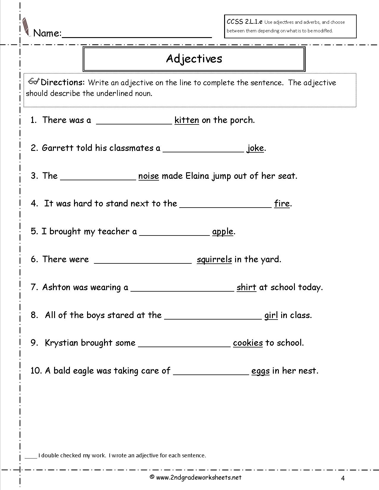 Free Using Adjectives Worksheets Free Using Adjectives Worksheets