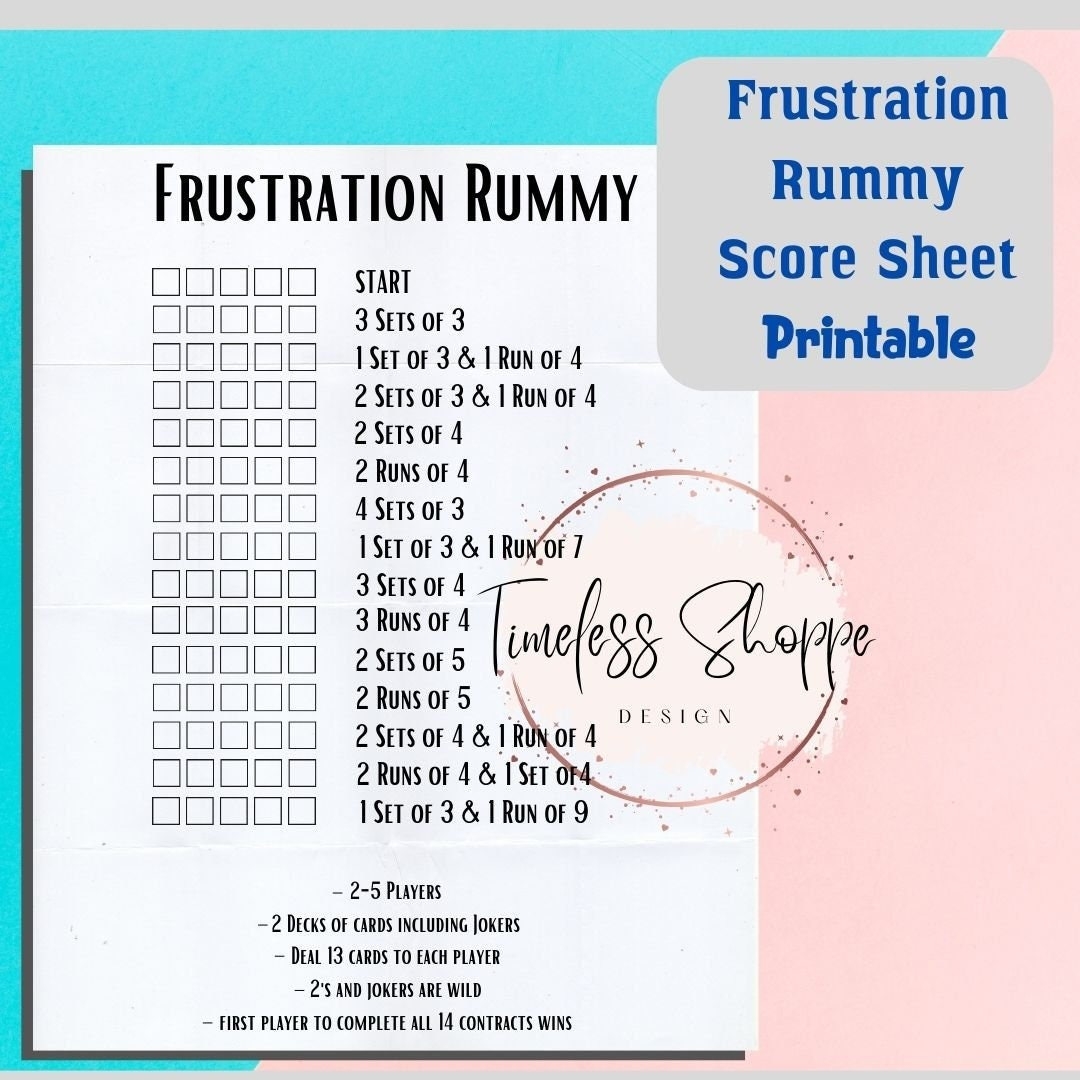 Frustration Rummy Frustration Rummy Score Sheet Frustration Rummy Printable Score Card Score Sheet Printable Pdf Printable Svg Etsy