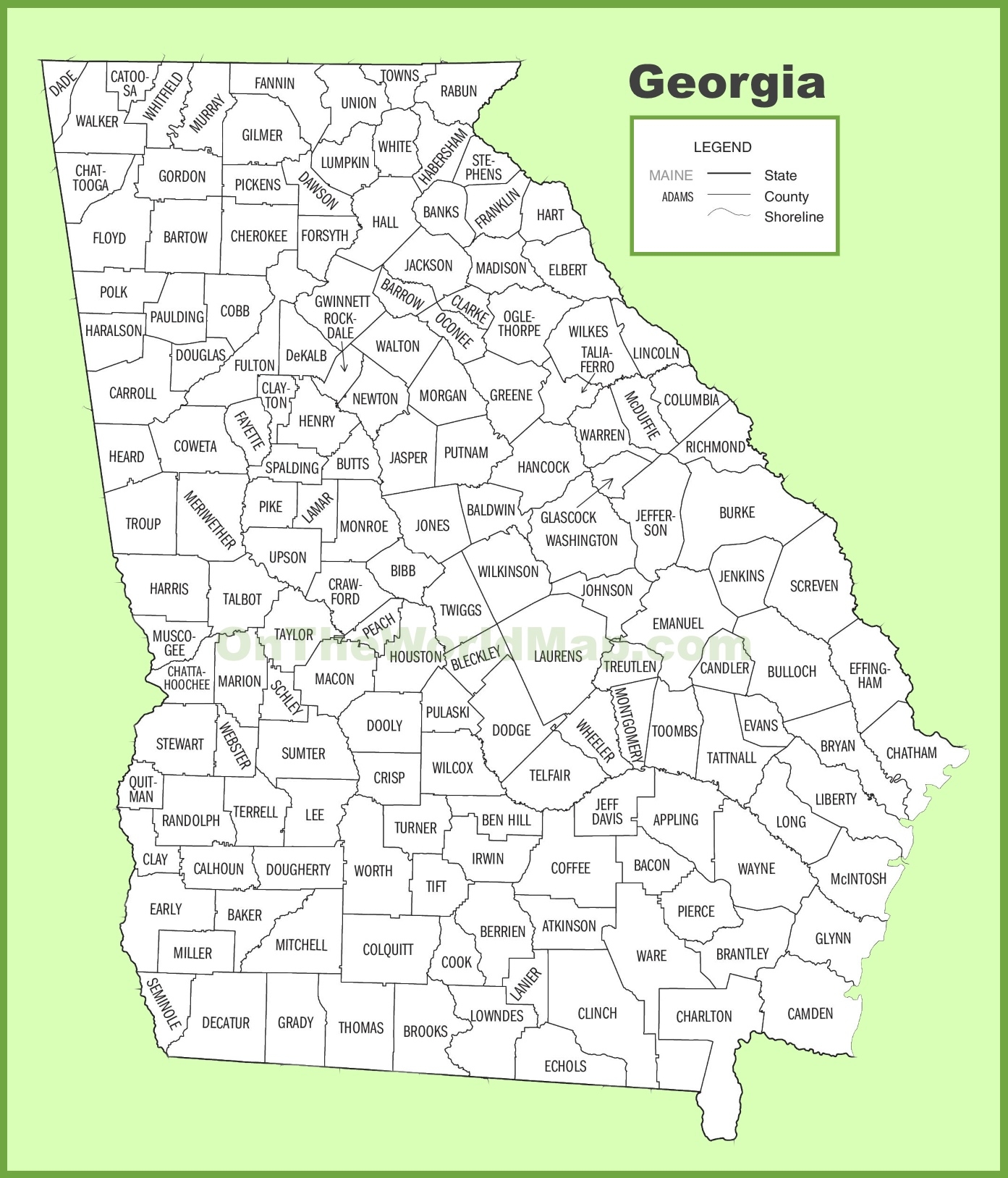 Georgia County Map Ontheworldmap