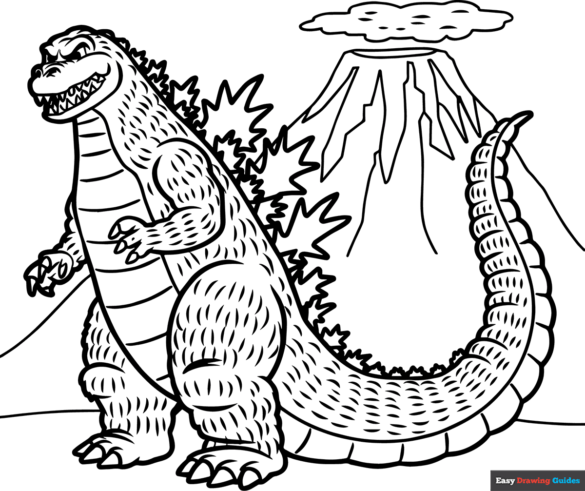 Godzilla And Volcano Coloring Page Easy Drawing Guides