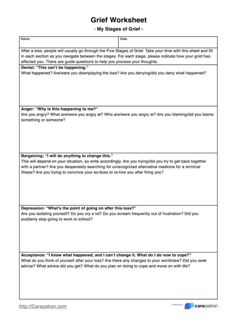 Grief Worksheets U0026 Example Free PDF Download