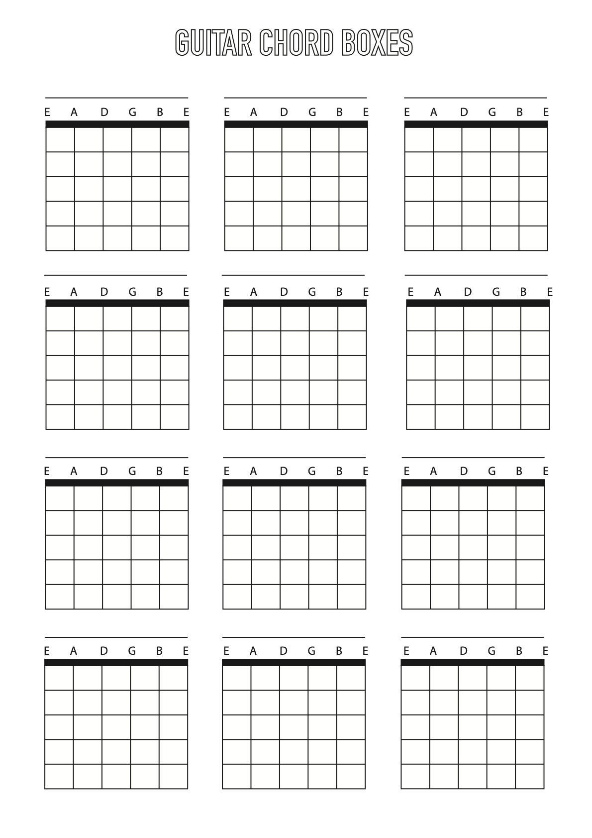 Guitar Chord Box Sheet Downloadable Template A4 Blank 6 String