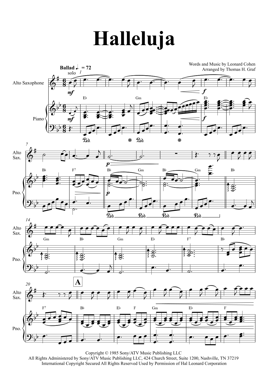 Hallelujah arr Thomas Graf By Lee DeWyze Sheet Music For Alto Sax And Piano At Sheet Music Direct Hallelujah arr Thomas Graf By Lee DeWyze Sheet Music For Alto Sax And Piano At Sheet Music Direct