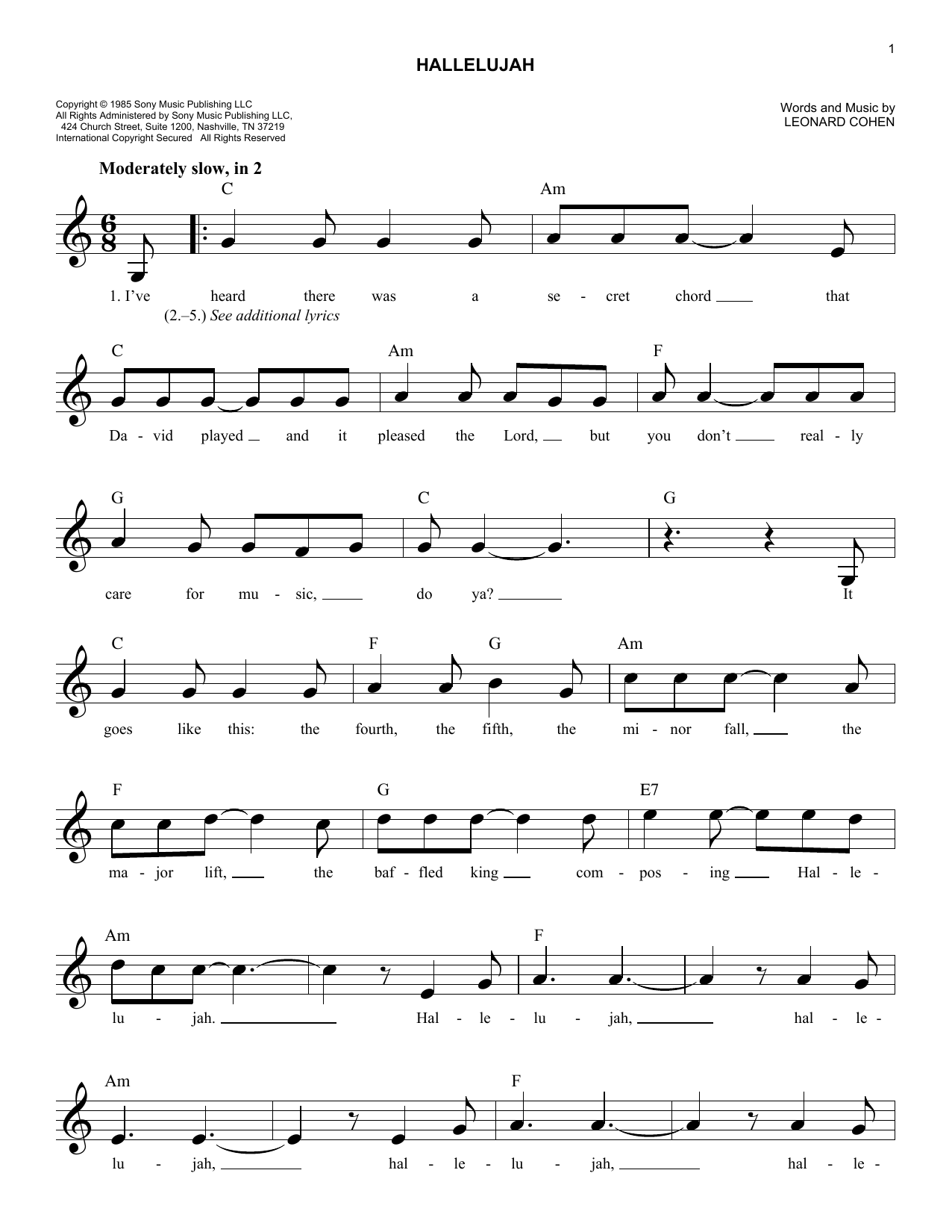 Printable Full Hallelujah Piano Sheet Music Printable Full Hallelujah Piano Sheet Music