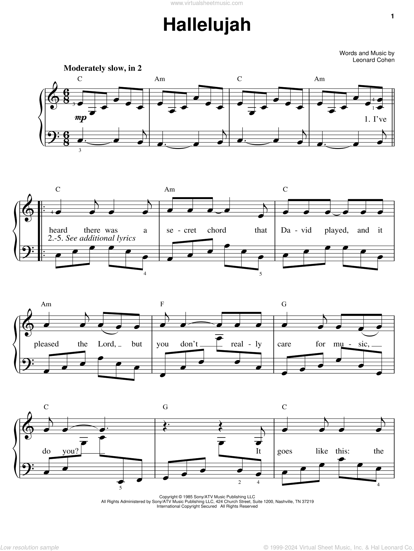 Hallelujah Sheet Music easy Version 2 For Piano Solo PDF Hallelujah Sheet Music easy Version 2 For Piano Solo PDF