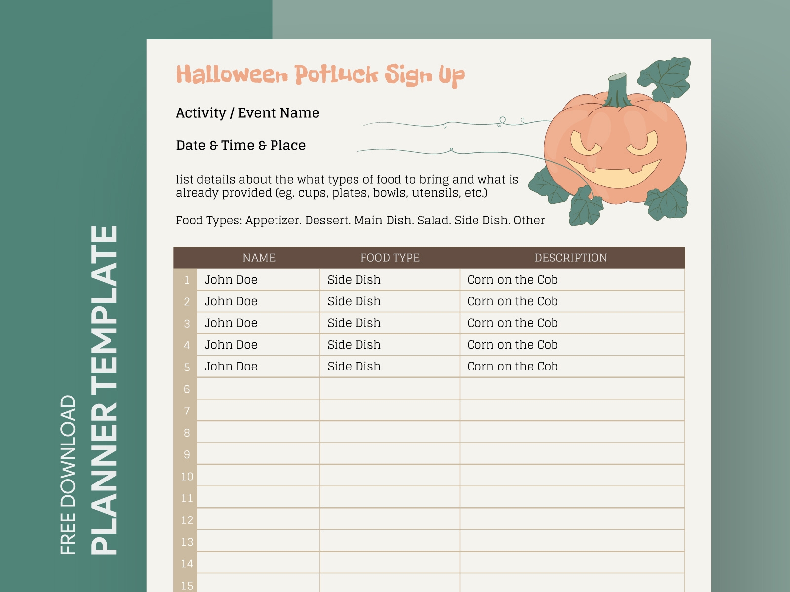 Halloween Potluck List Free Google Docs Template By Gdoc On Dribbble