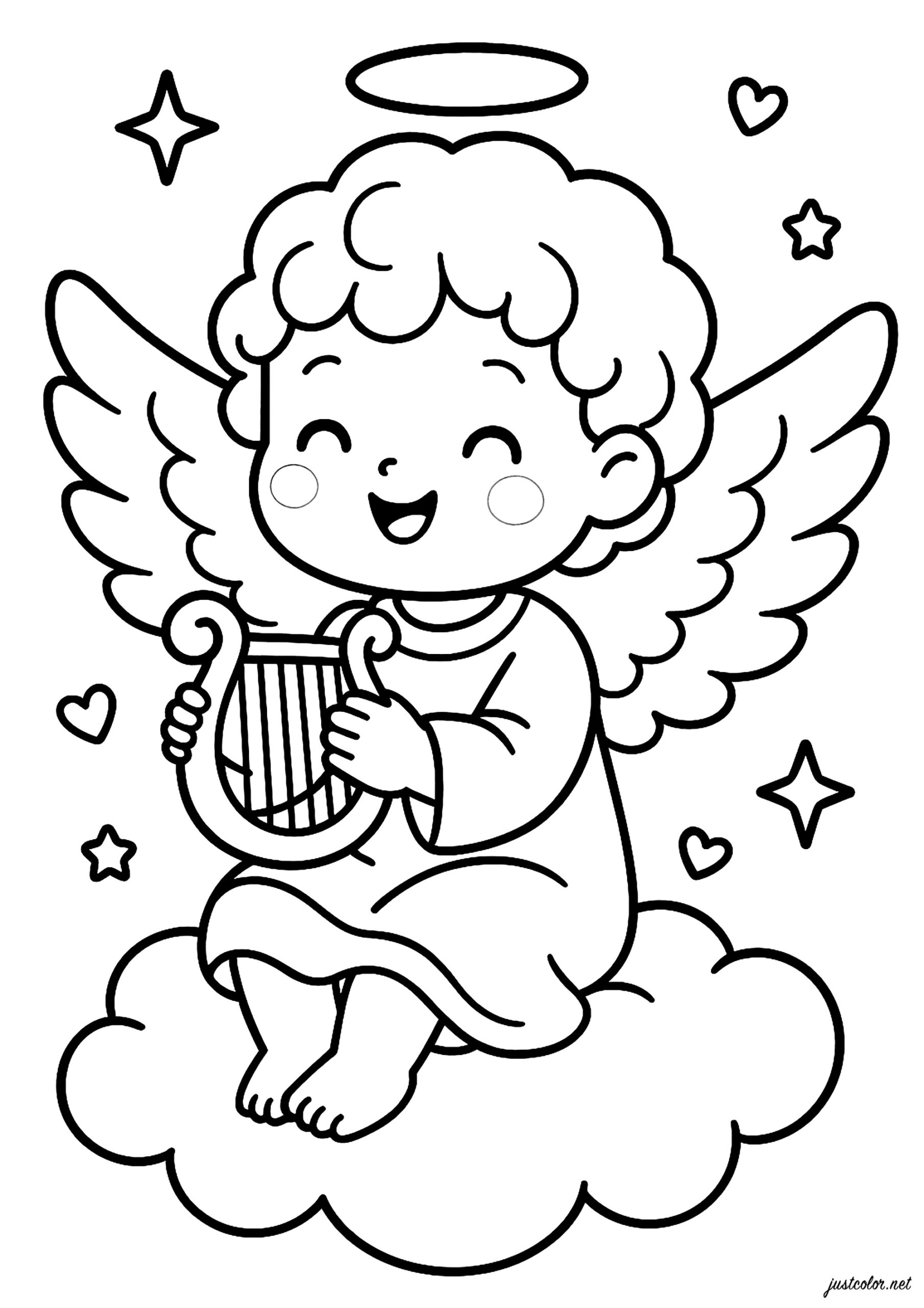 Happy Little Angel On A Cloud Angel Coloring Pages For Kids Happy Little Angel On A Cloud Angel Coloring Pages For Kids