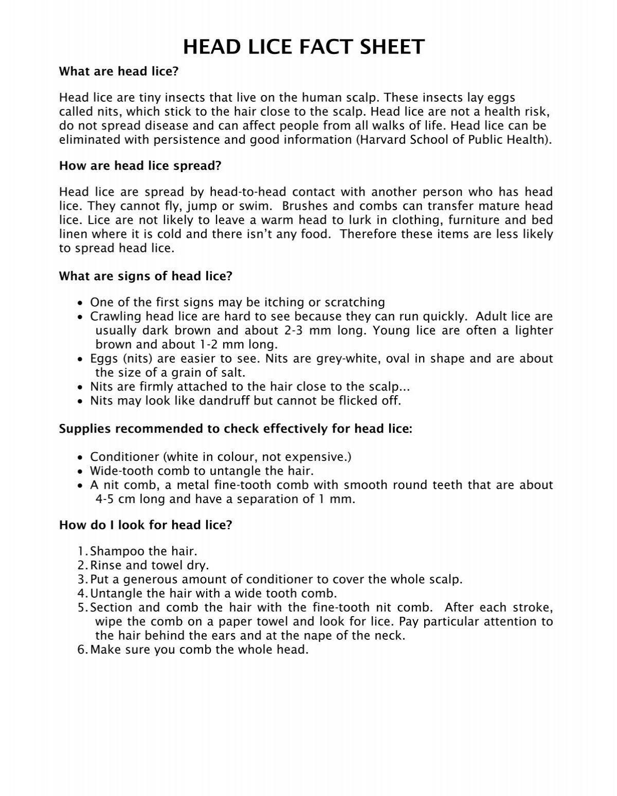 HEAD LICE FACT SHEET School District 18 HEAD LICE FACT SHEET School District 18