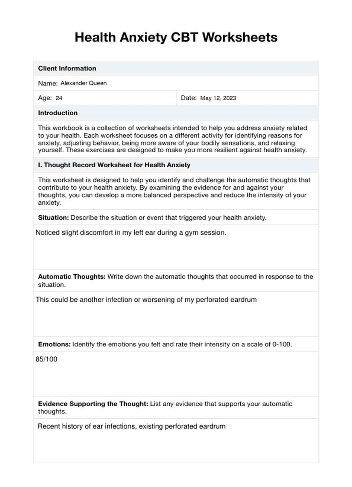 Free Printable Cbt Worksheets