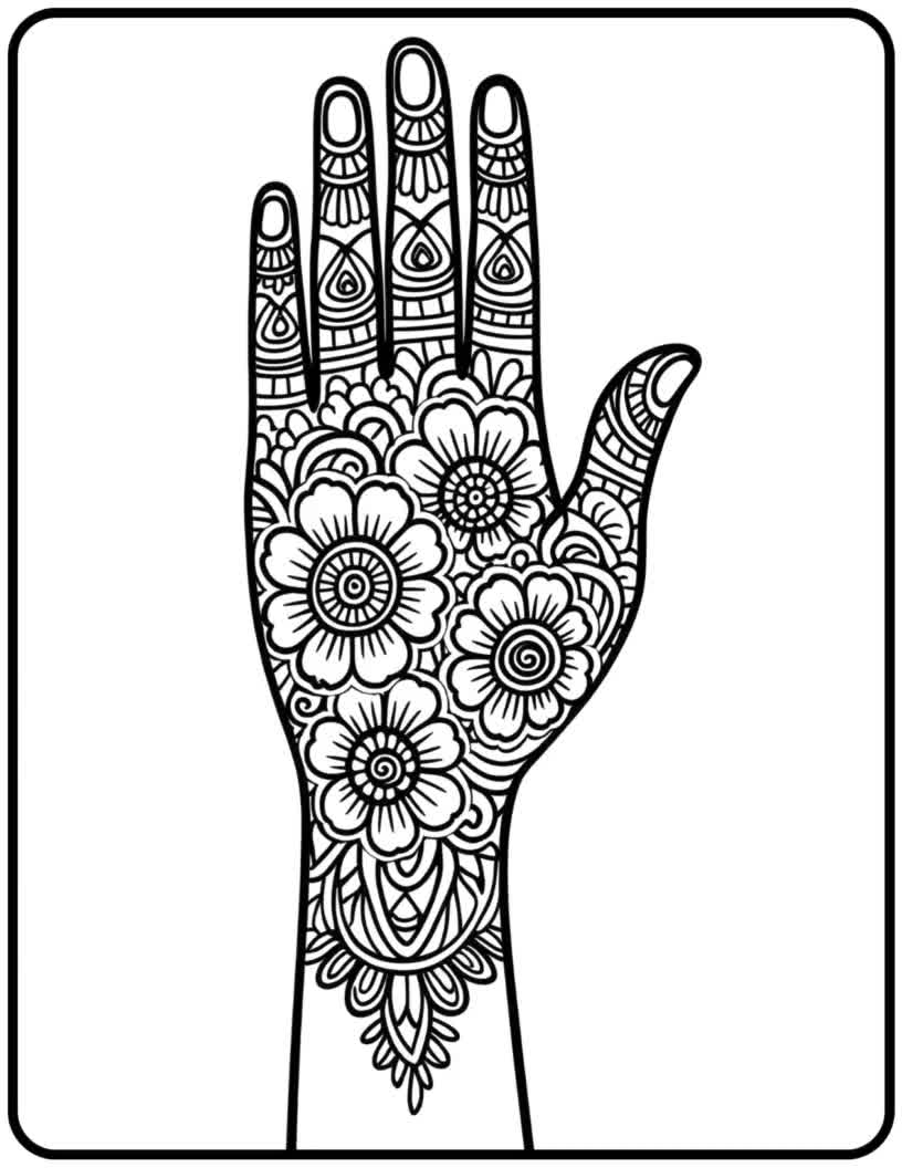 Henna Hand Coloring Pages 30 Mehndi Designs digital Download Etsy