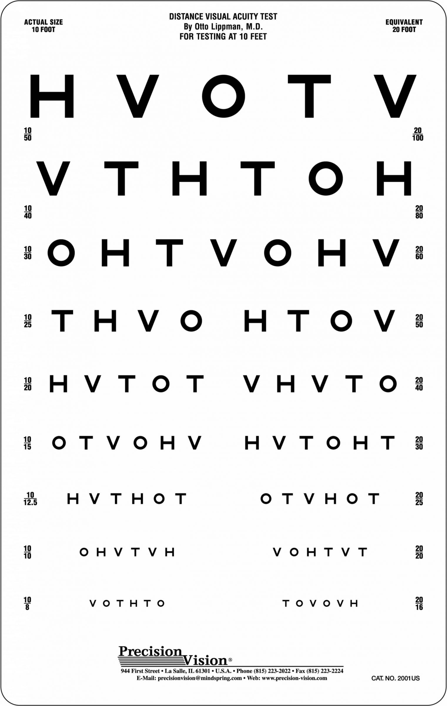 HOTV Eye Chart 10 Ft Visual Acuity Charts Precision Vision HOTV Eye Chart 10 Ft Visual Acuity Charts Precision Vision