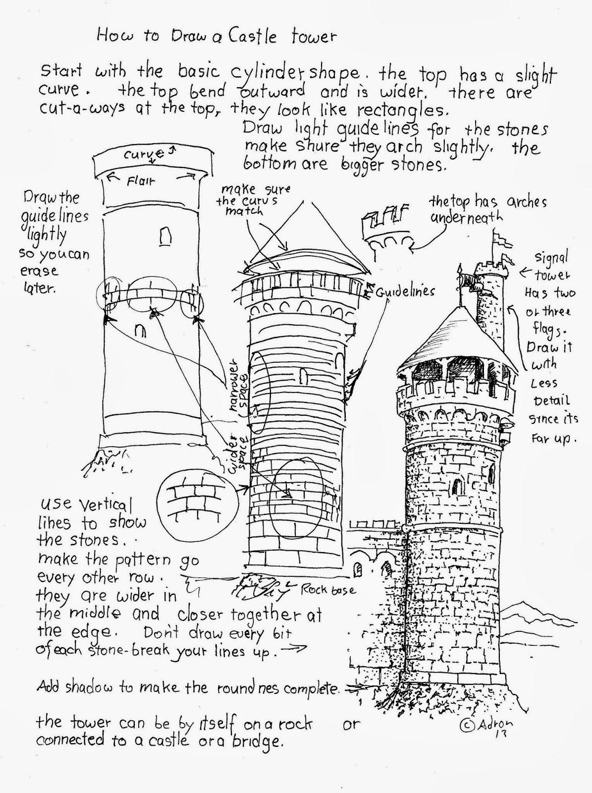 How To Draw Worksheets For The Young Artist How To Draw A Castle Tower Worksheet