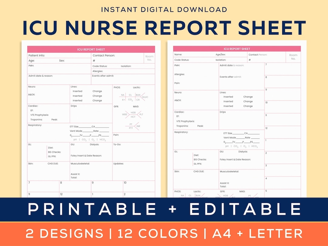 Printable Icu Nurse Report Sheet Pdf