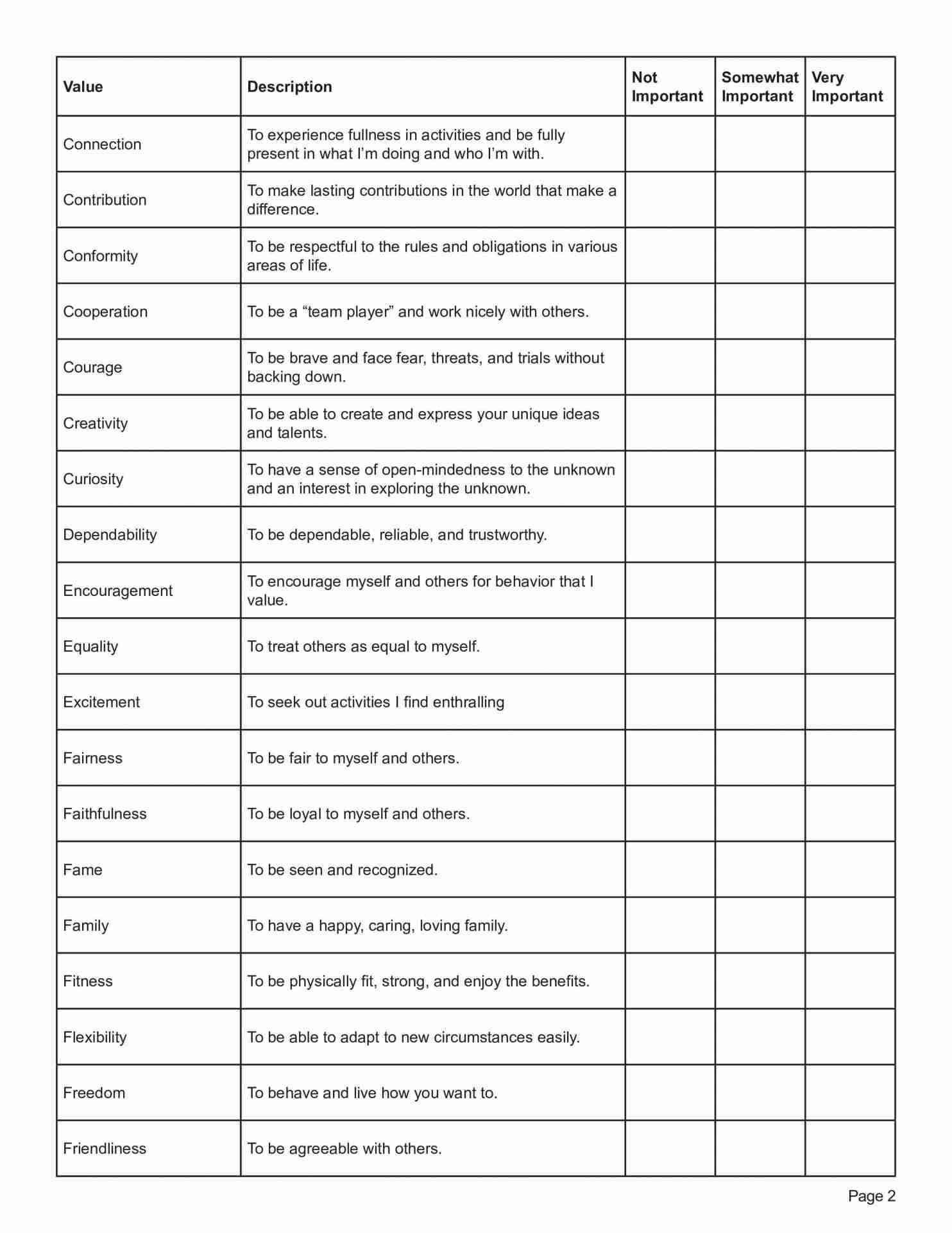 Identifying Core Values Worksheet PDF TherapyByPro