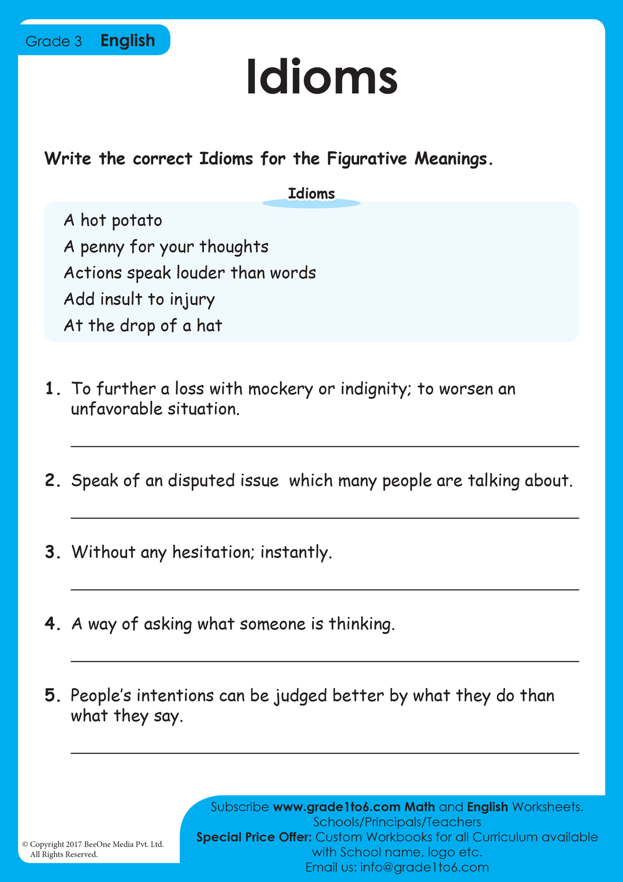 Idioms Worksheet Worksheets Library