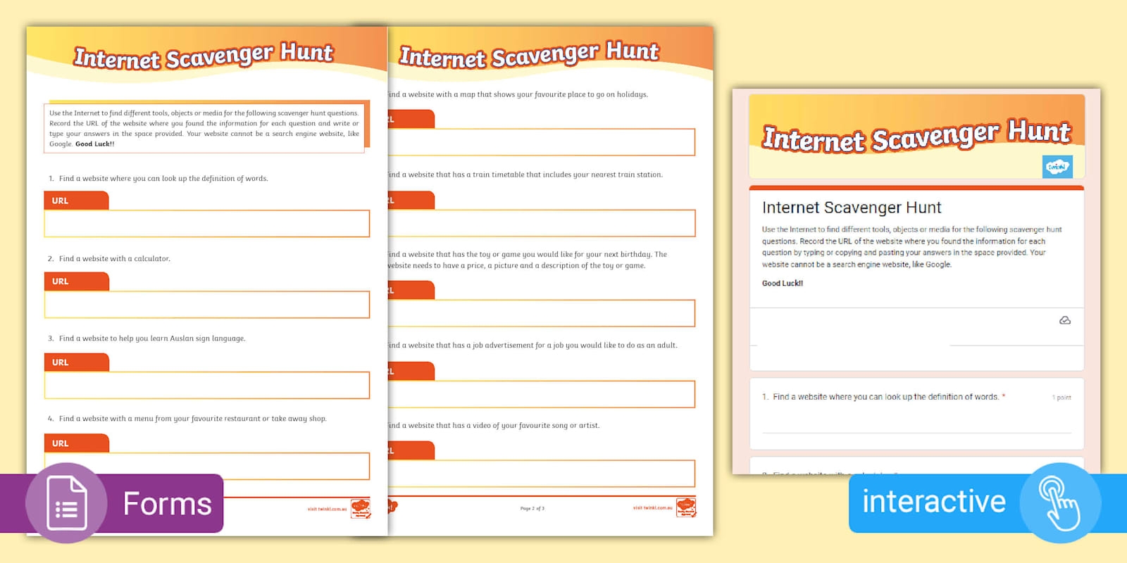 Printable Internet Scavenger Hunt Worksheet