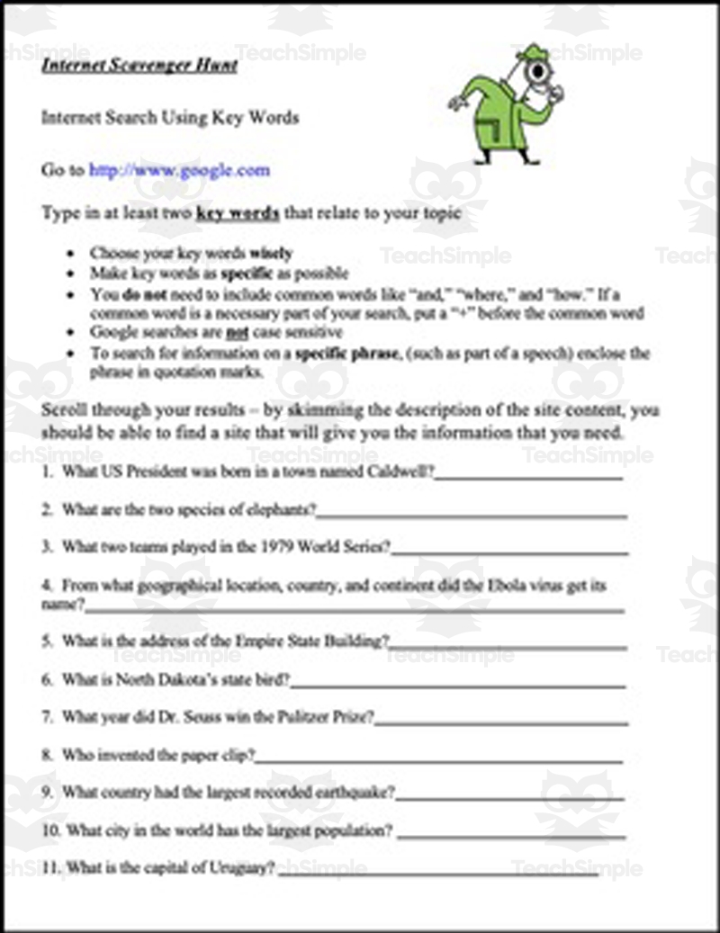 Internet Search Scavenger Hunt Search Engine Game By Teach Simple