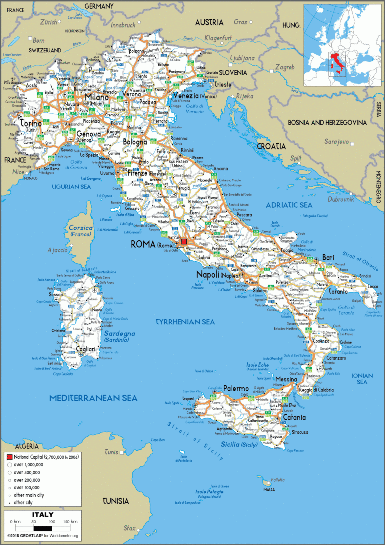 Italy Map Road Worldometer