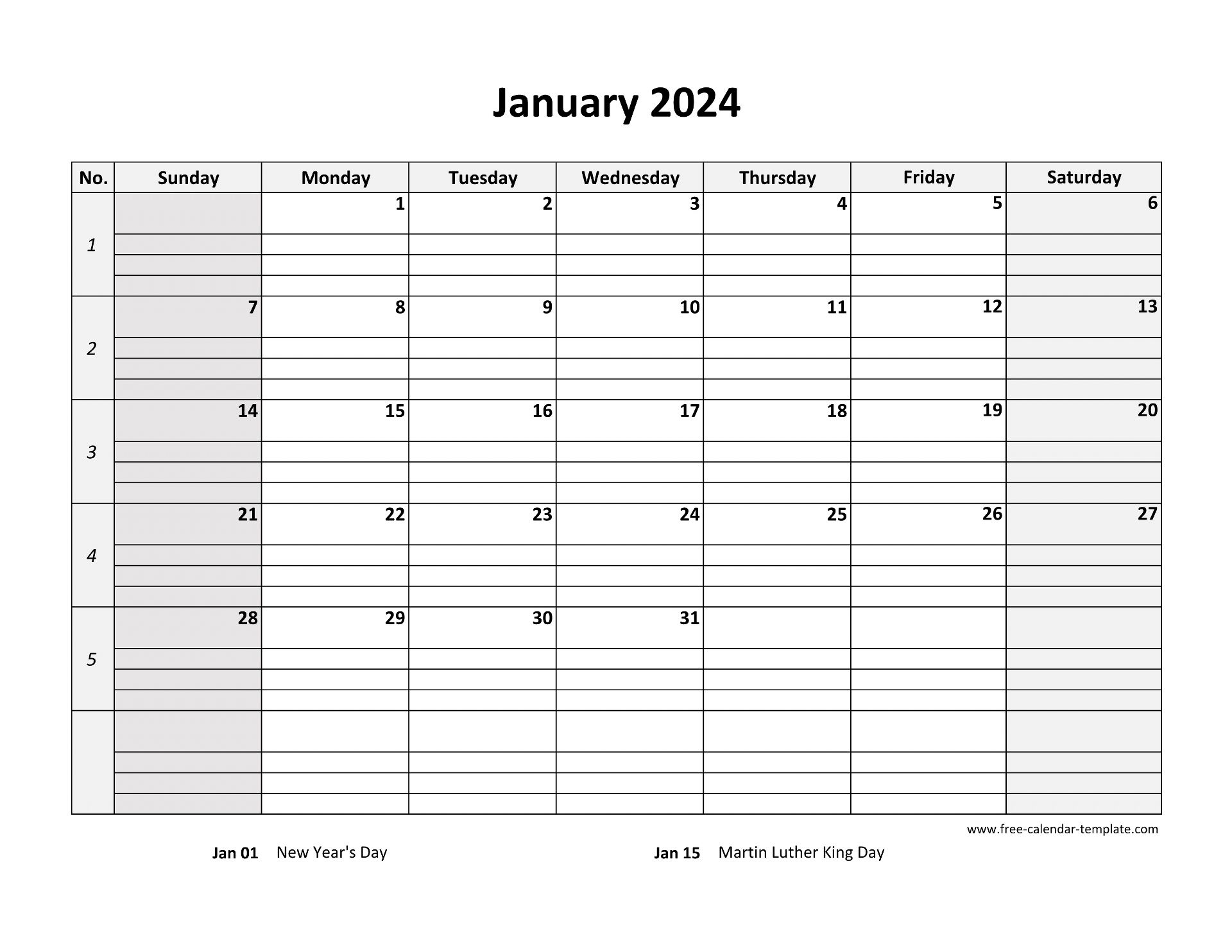 January 2024 Calendar Free Printable With Grid Lines Designed horizontal Free calendar template January 2024 Calendar Free Printable With Grid Lines Designed horizontal Free calendar template