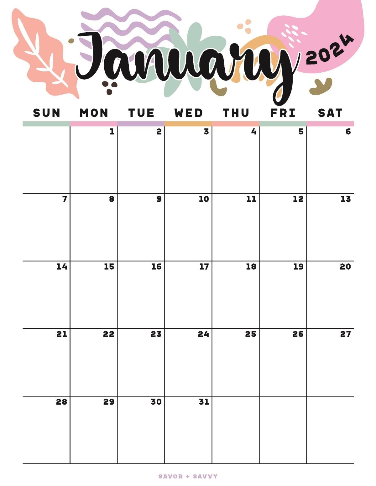 January 24 Calendar Printable January 24 Calendar Printable