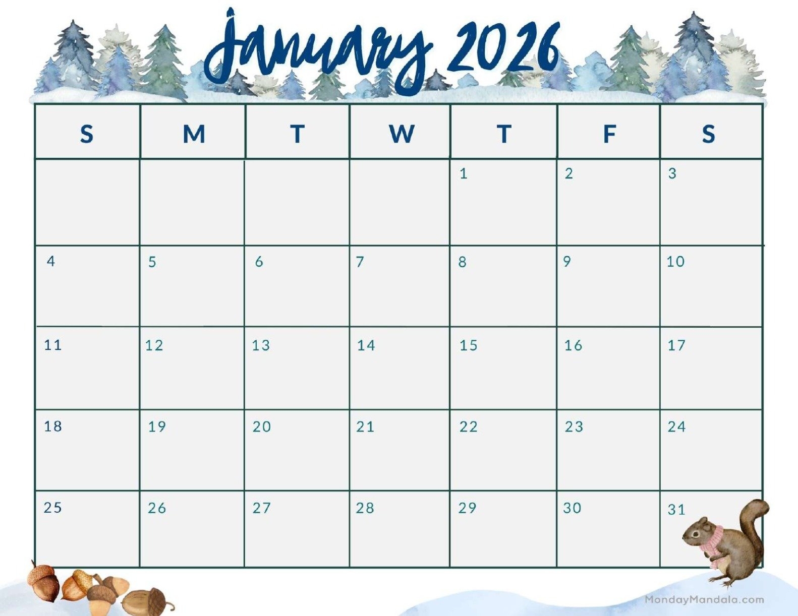 January 2026 Calendar With Holidays Printable