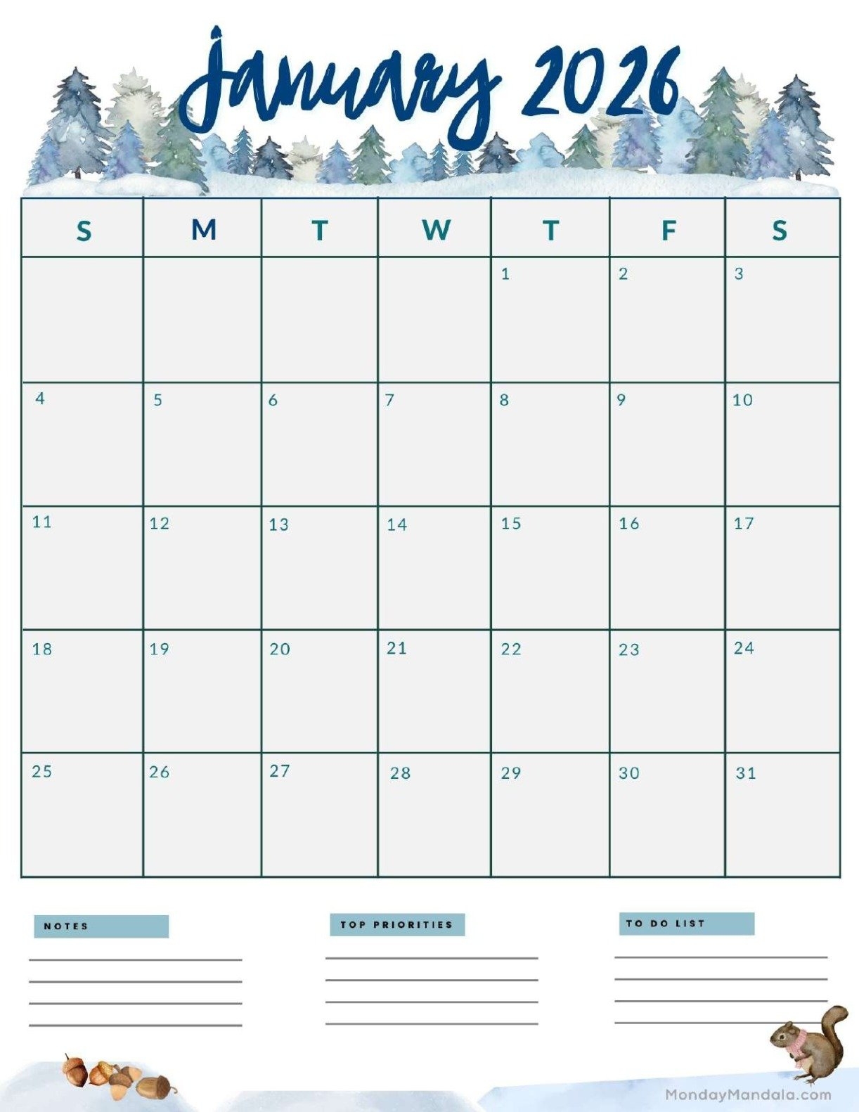 January 2026 Calendars Free PDF Printables January 2026 Calendars Free PDF Printables
