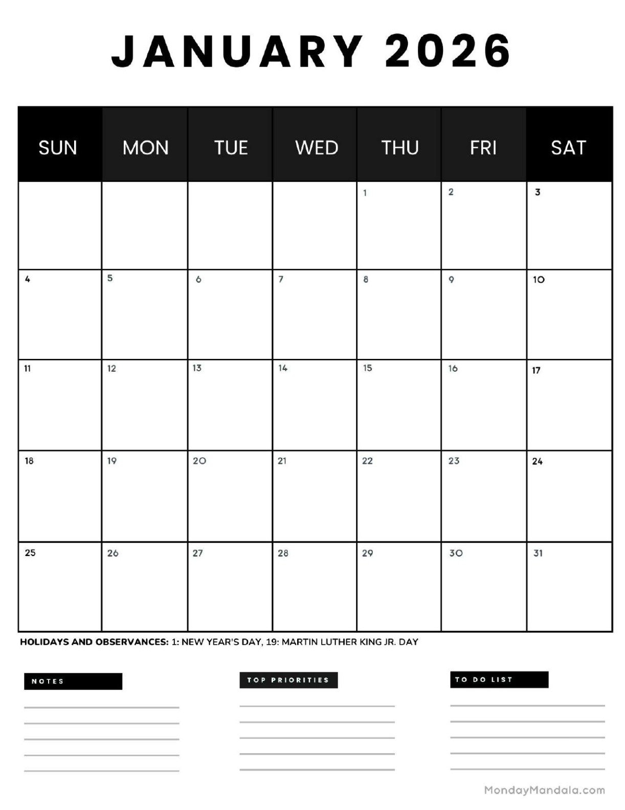 January 2026 Calendars Free PDF Printables January 2026 Calendars Free PDF Printables