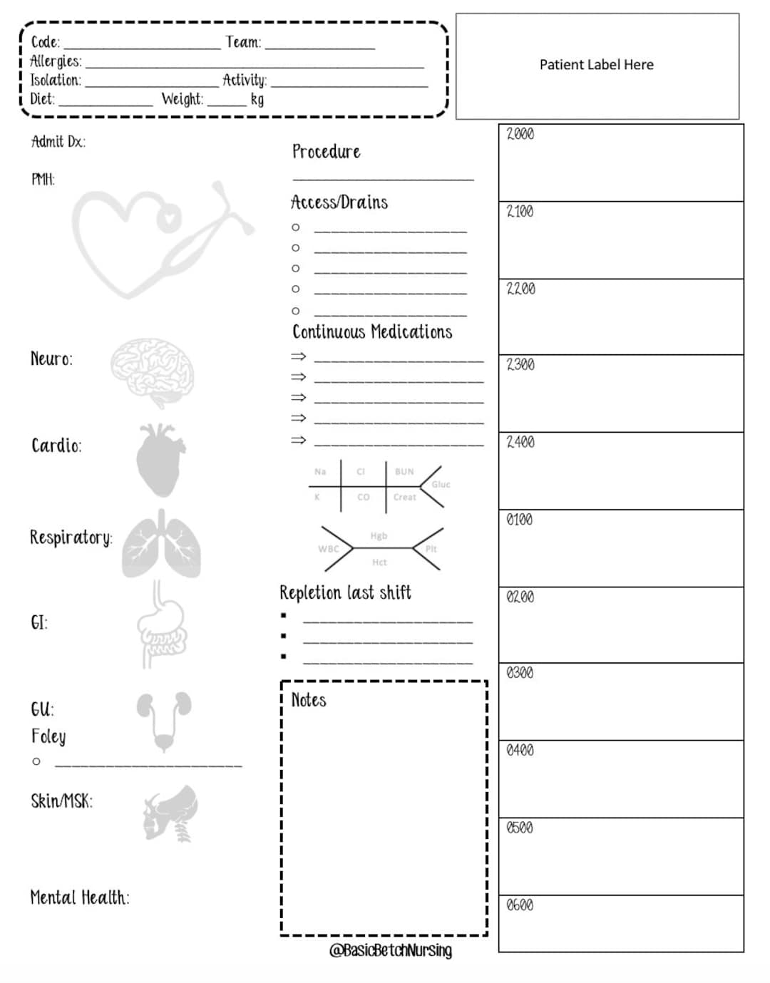 Jessica s Nursing Report Sheet Etsy