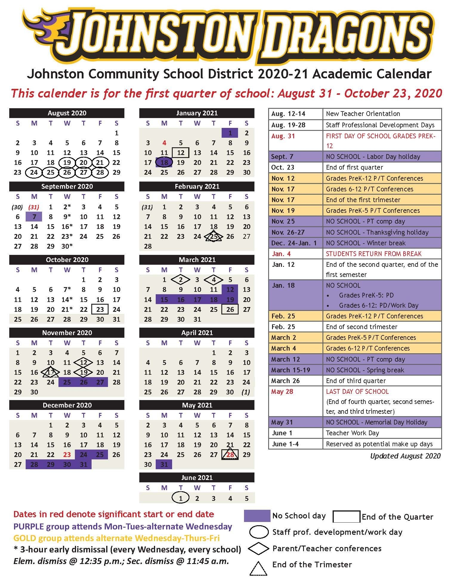 Johnston County Schools Printable Calendar