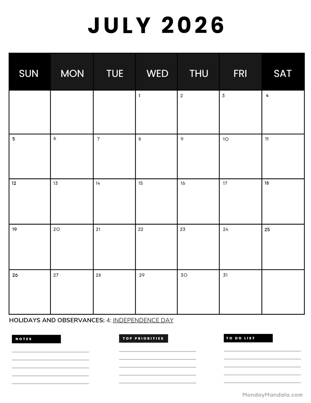 July 2026 Calendars 52 Free PDF Printables July 2026 Calendars 52 Free PDF Printables