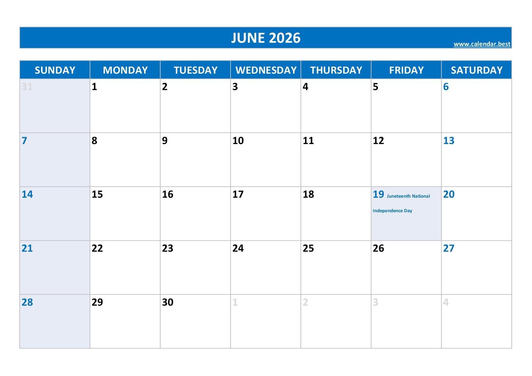 June 2026 Calendar Calendar best