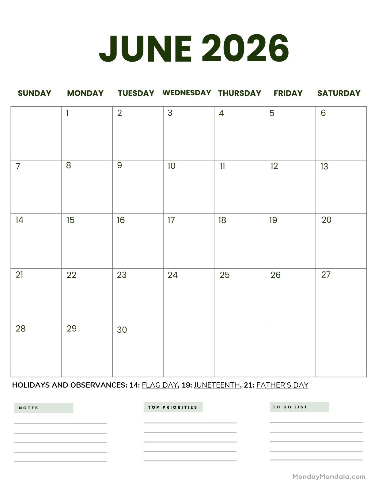 Free June 2026 Calendar Printable Pdf