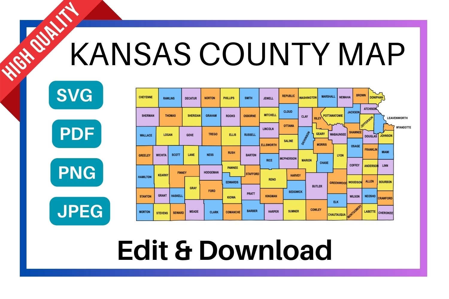 Kansas County Map Editable Printable State County Maps