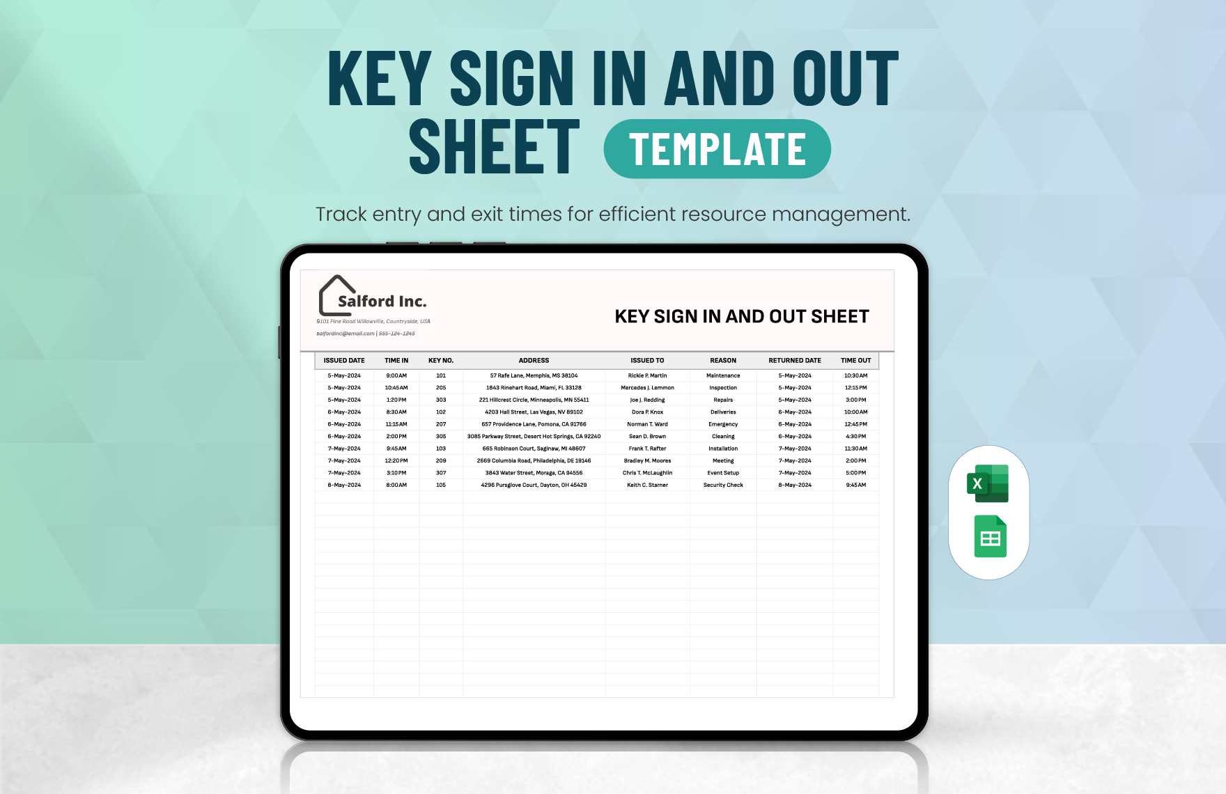 Key Sign In And Out Sheet Template In Excel Google Sheets Download Template