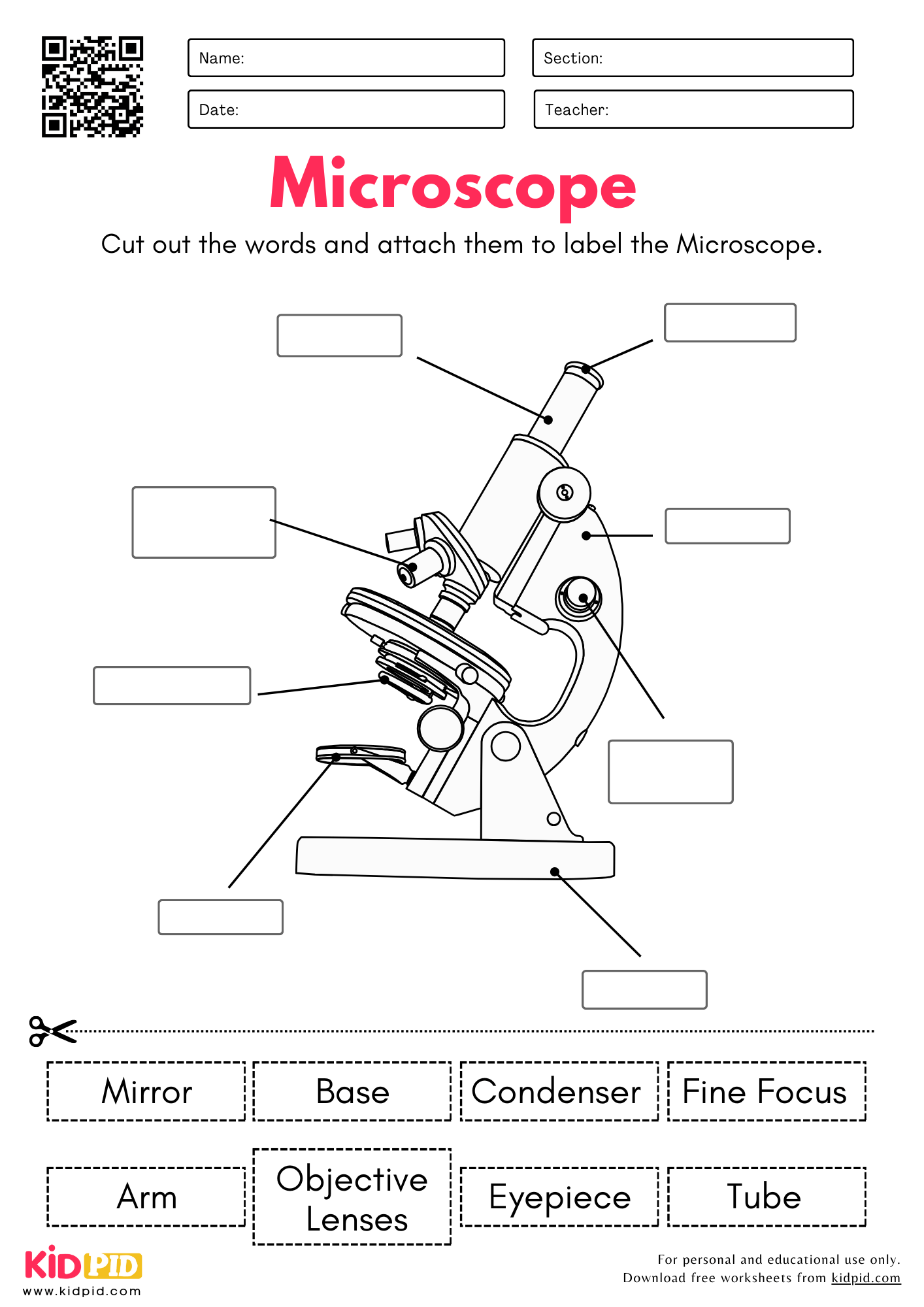 Label The Parts Of Microscope Science Worksheet Kidpid