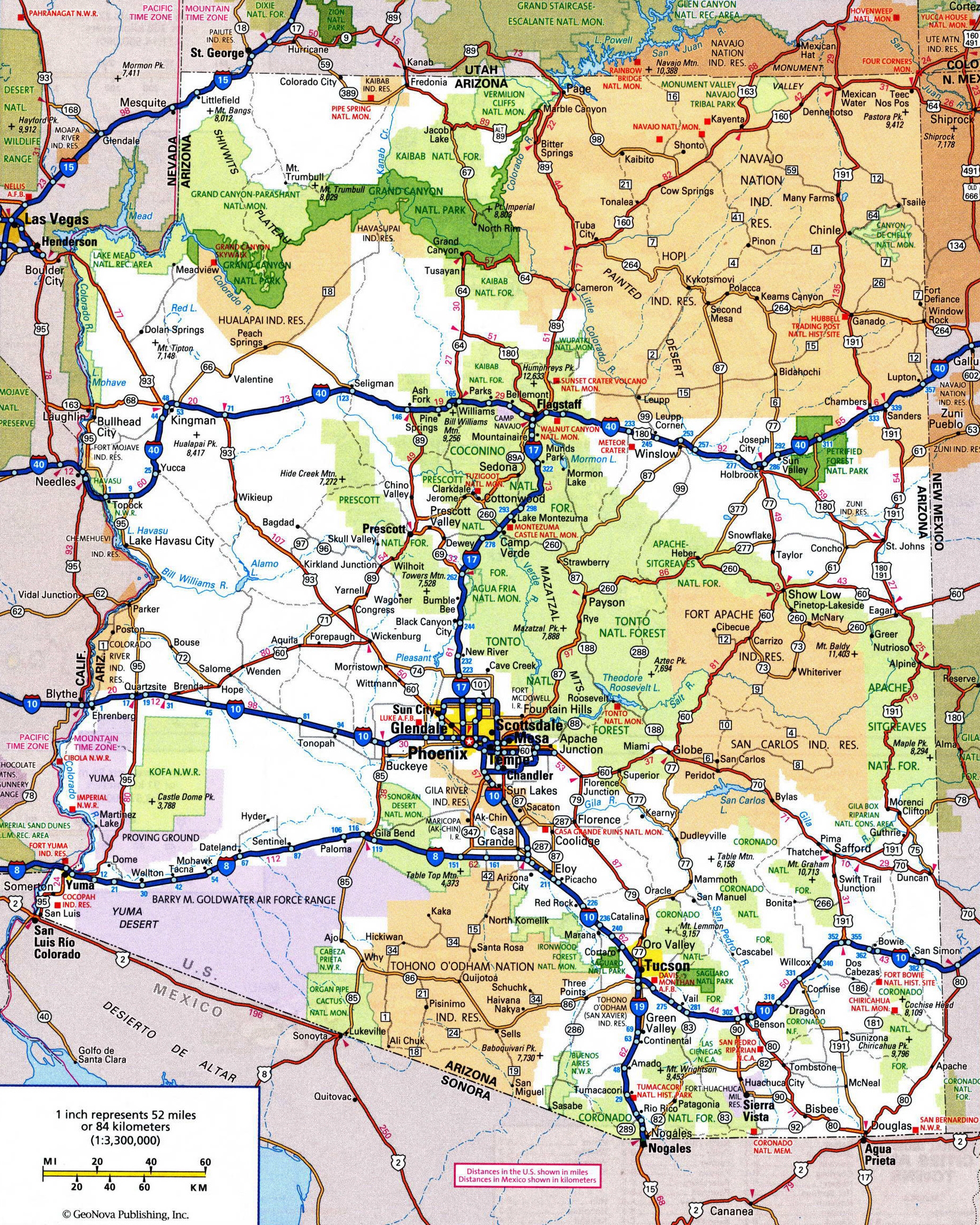 Large Detailed Highways Map Of Arizona State With All Cities And National Parks Vidiani Maps Of All Countries In One Place