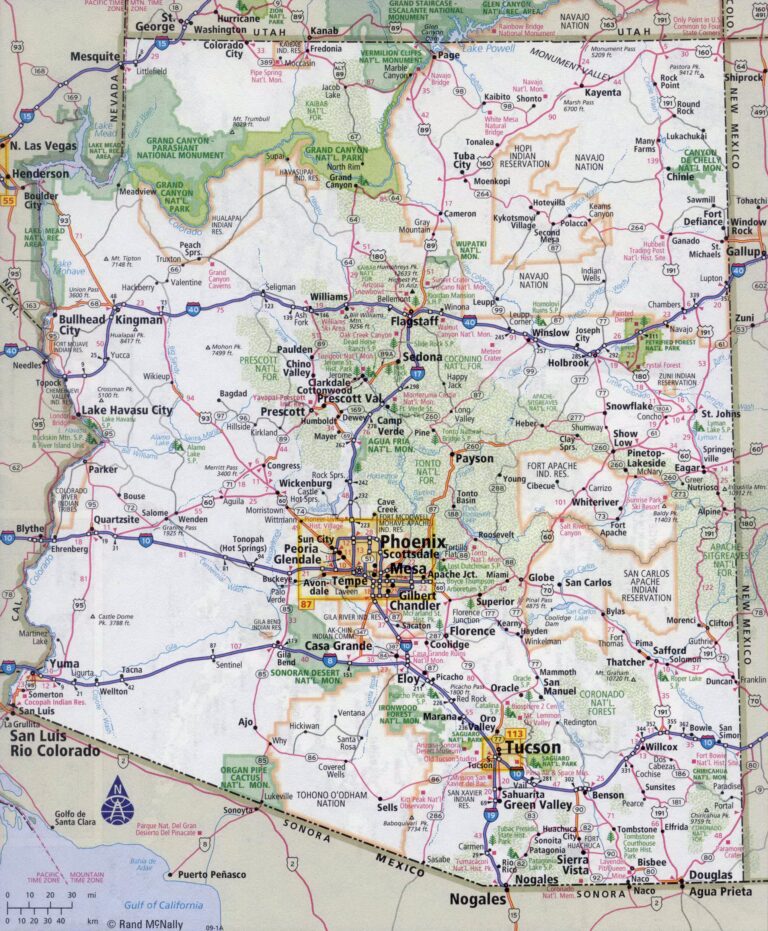 Large Detailed Road Map Of Arizona State With All Cities Vidiani Maps Of All Countries In One Place