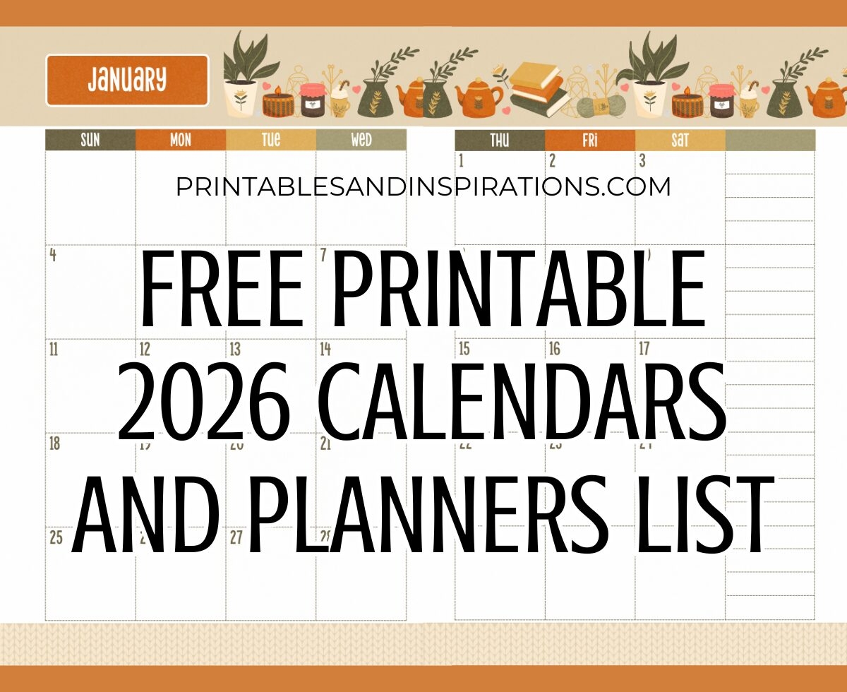 List Of Free Printable 2026 Calendars And 2026 Planners PDF Printables And Inspirations