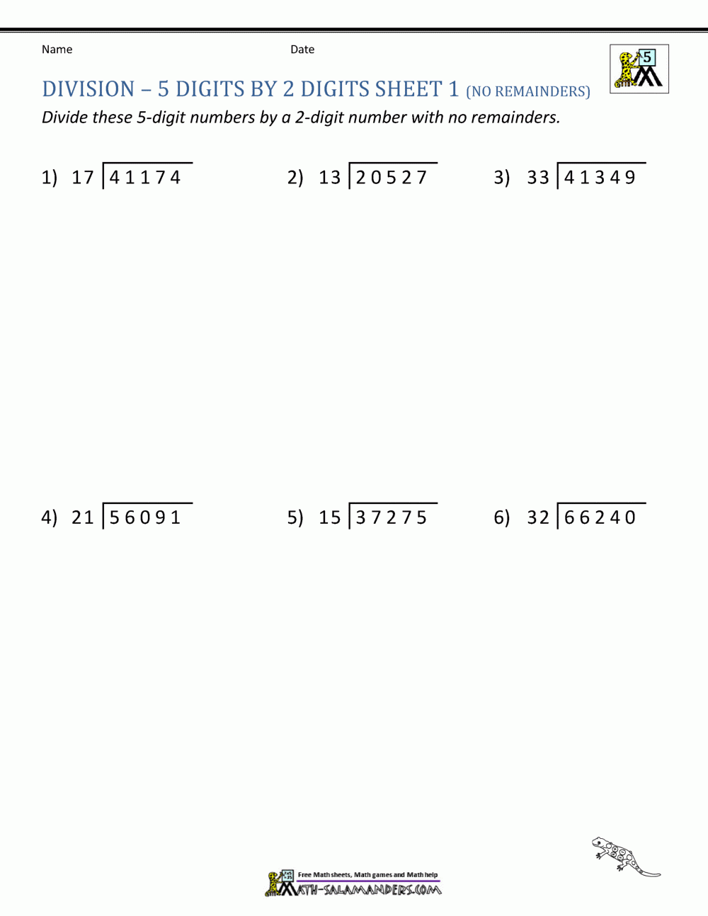 Long Division Free Printable Worksheets