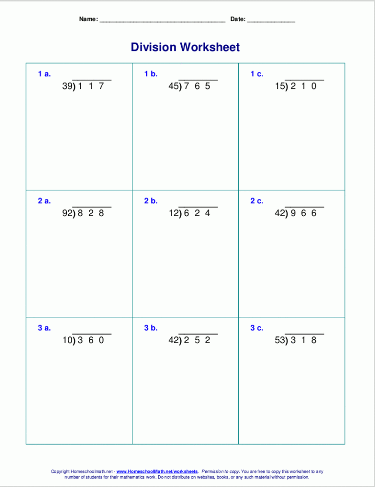 Long Division Worksheets For Grades 4 6
