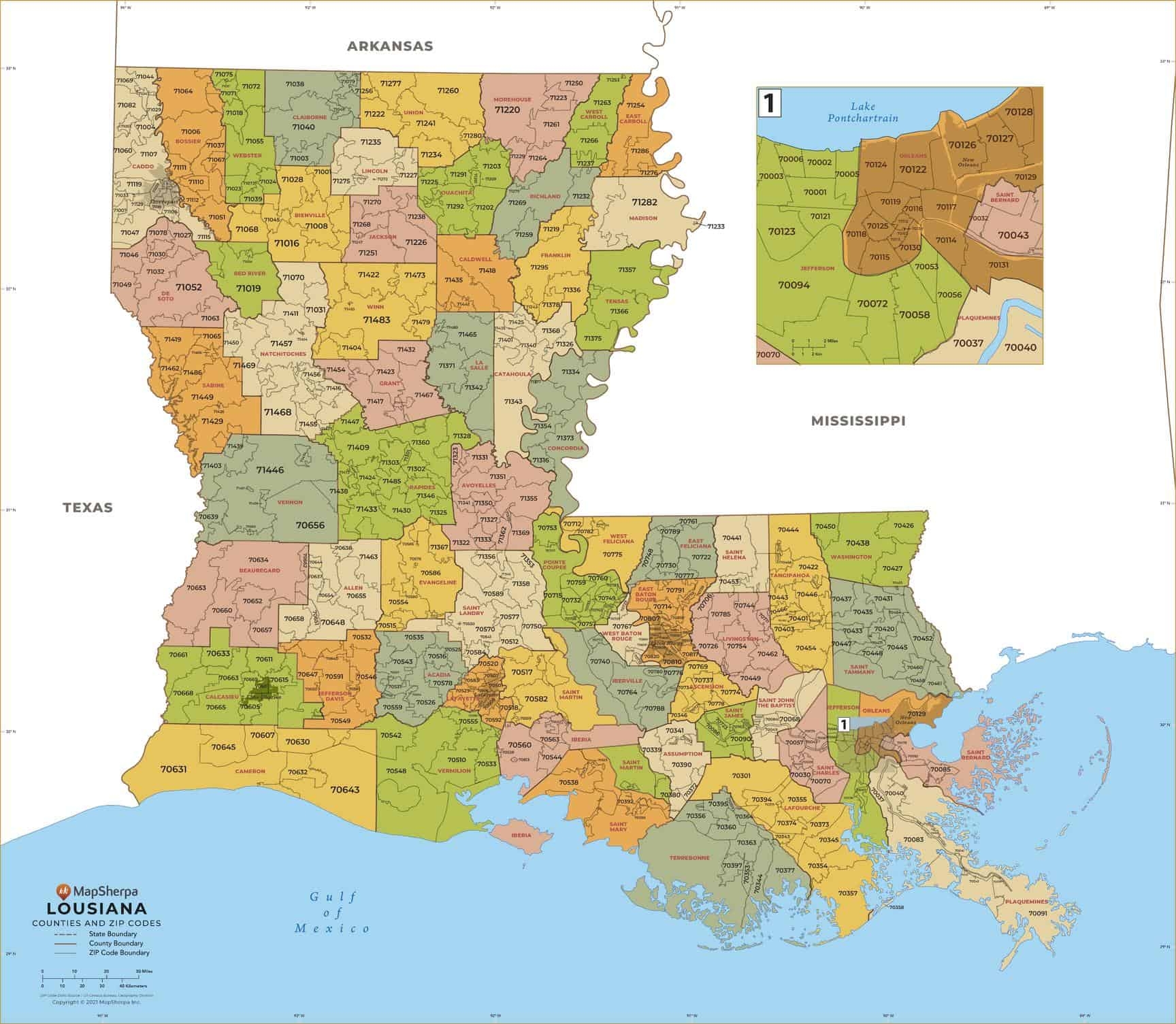 Louisiana ZIP Code Map With Counties By MapSherpa The Map Shop Louisiana ZIP Code Map With Counties By MapSherpa The Map Shop