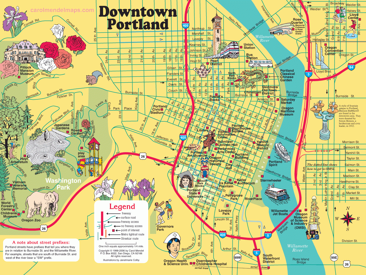 Map Of Downtown Portland With Pictorial Illustrations